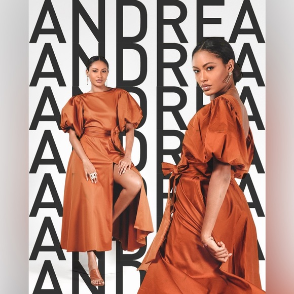 Brown opened back midi dress with a front slip - Picture 3 of 3